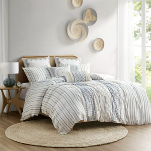 Cotton chenille duvet cover set in white and slate