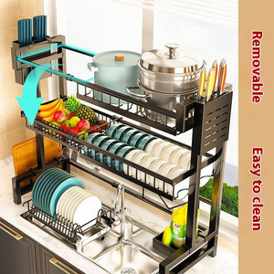 Expandable Dish Drying Rack with Utensil Holder – Black