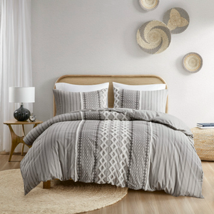 Gray cotton chenille duvet cover set, king