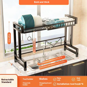 Expandable Dish Drying Rack with Utensil Holder – Black