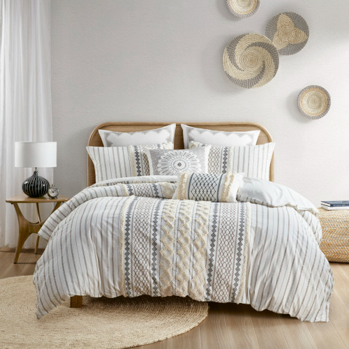 Cotton chenille duvet cover set on a made bed