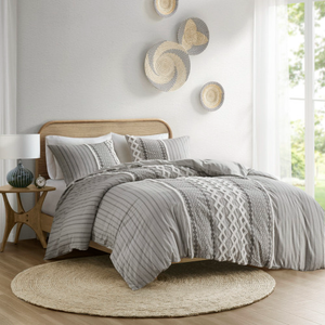 Cotton chenille duvet cover set in gray